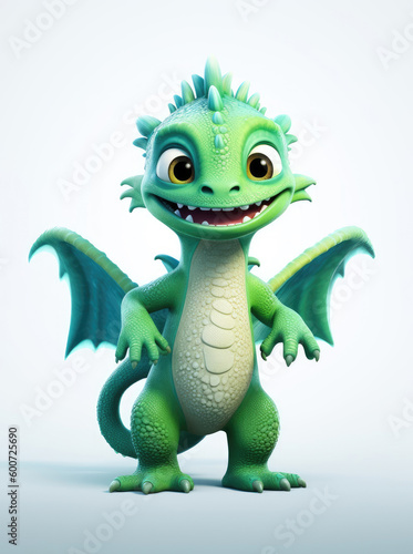 Funny cute green dragon isolated on white background