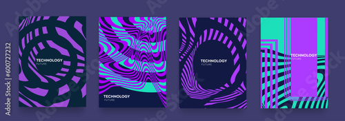 Psychedelic Technology Future in Cyberpunk Style. Retro Set Digital Science Element. 3d Background Wavy Patterns for Banner, Poster, Card, Cover.