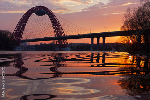 Zhivopisniy bridge arc, Moscow at sunset photo
