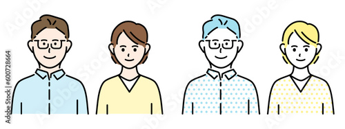 夫婦のポートレート、日本人の男女の性別、ベクターイラスト素材セット