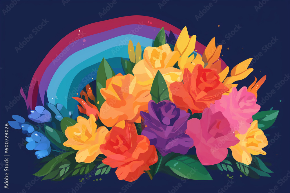 Pride flag flower bouquet, pride, background Generative AI