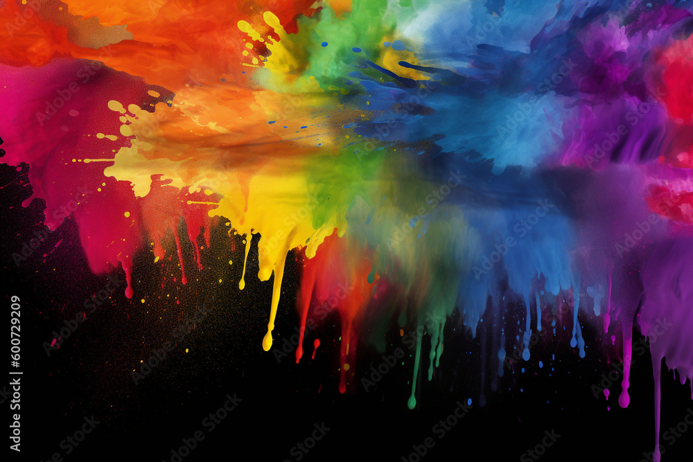 Rainbow paint splatter, pride, background Generative AI