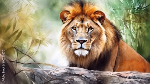 watercolor lion in jungle AI generative © Alexander Beker