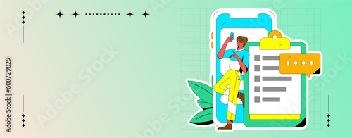 Invite friends to conduct questionnaire survey flat vector concept operation hand drawn illustration
