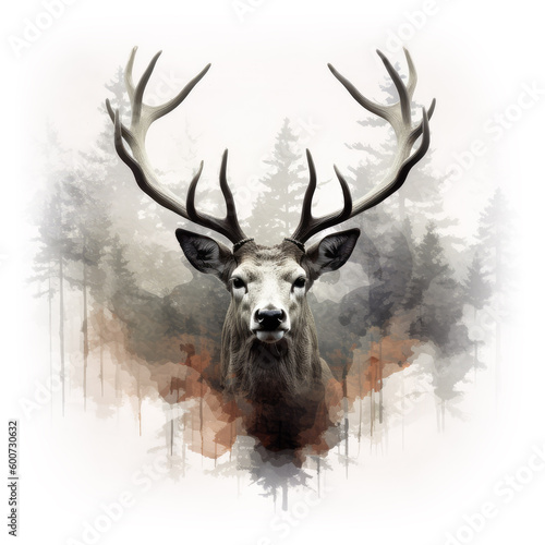 Illustration of a deer in the forest by generative AI