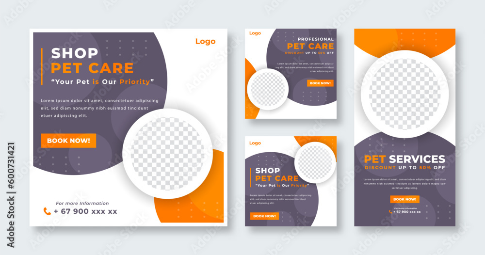 Pet Care or Pet Shop Social Media Post for Online Marketing Promotion Banner, Story and Web Internet Ads Flyer Pet Care or Pet Shop Social Media Post for Online Marketing Promotion Banner, Story and Web Internet Ads Flyer