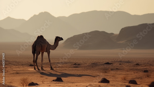 camel in desert landscape generative ai photo