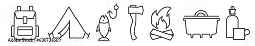 Bushcraft and survival equipment editable thin line icon set for web and print
