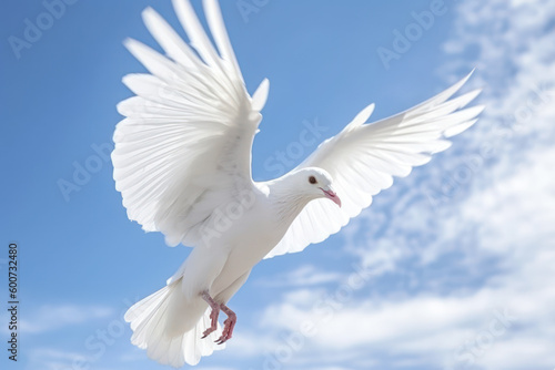 white dove flying in the blue sky generative ai