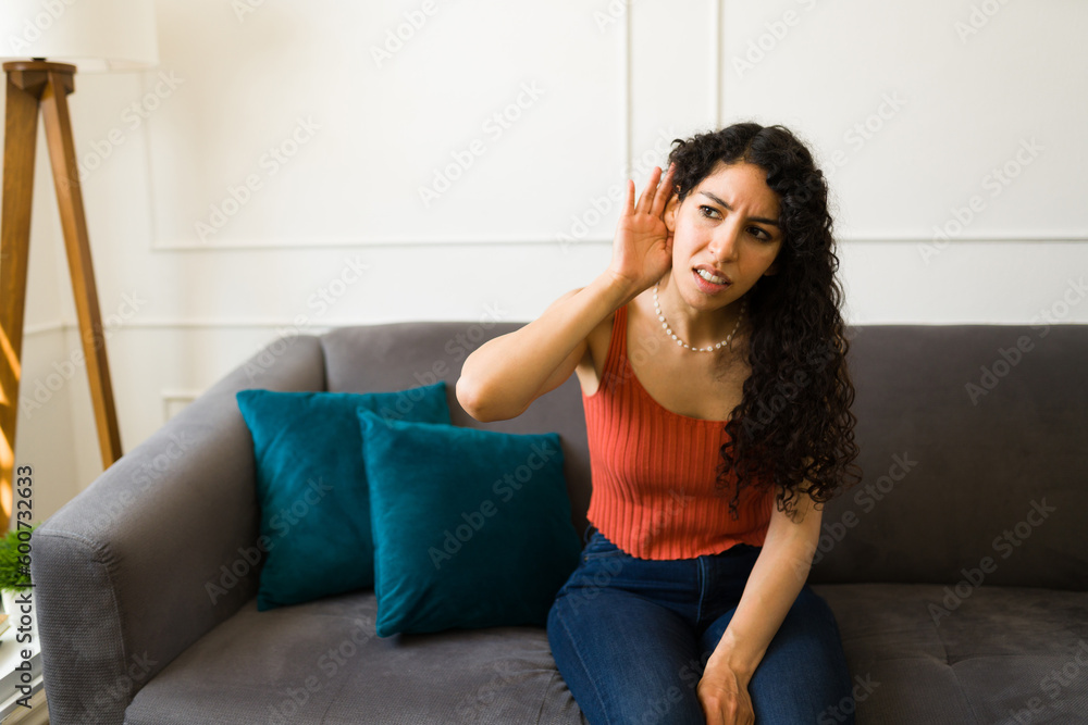 Beautiful latin woman with hearing problems Beautiful latin woman with hearing problems
