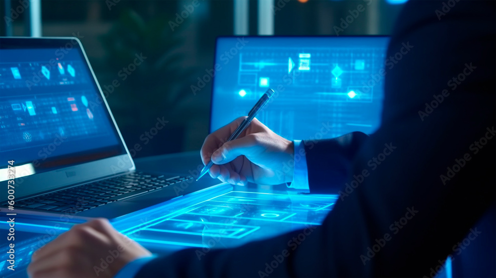 Fototapeta premium person typing on a digital tablet
