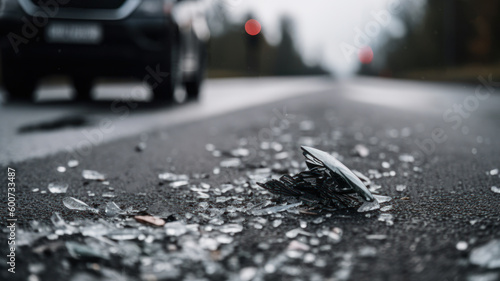 broken glass on the road car accident generative ai