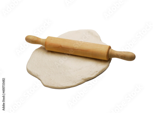 wood roller over pizza dough isolated on transparent layered background.
