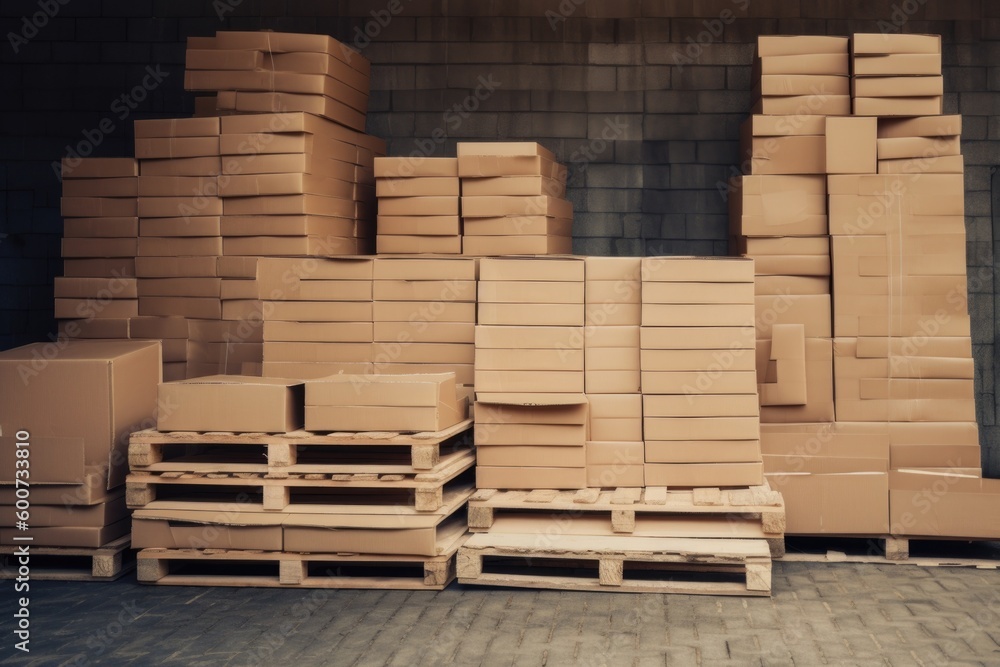 Packaging Boxes on Pallet in Warehouse, ai generative