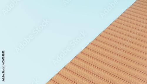wooden floor for display advertising light blue background 3d rendering