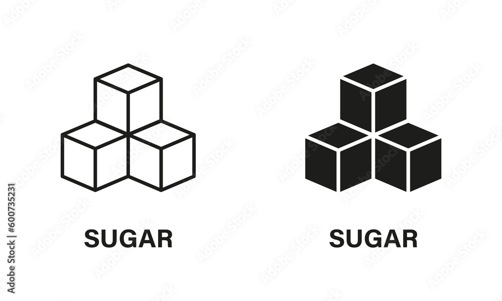 Sugar Cubes Line and Silhouette Icon Set. Low Glucose Black Pictogram. Healthy Sweet Vegan Product Symbol Collection on White Background. Isolated Vector Illustration Sugar Cubes Line and Silhouette Icon Set. Low Glucose Black Pictogram. Healthy Sweet Vegan Product Symbol Collection on White Background. Isolated Vector Illustration