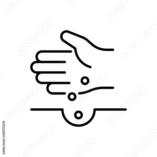 Hand with seeds line icon. Editable stroke