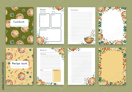 Templates for a recipe book. The blank pages for your recipes. Cookbook. Vector.