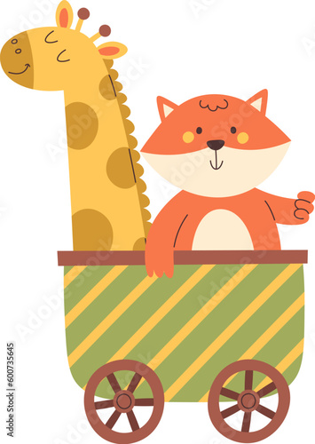 Giraffe And Fox In Cart