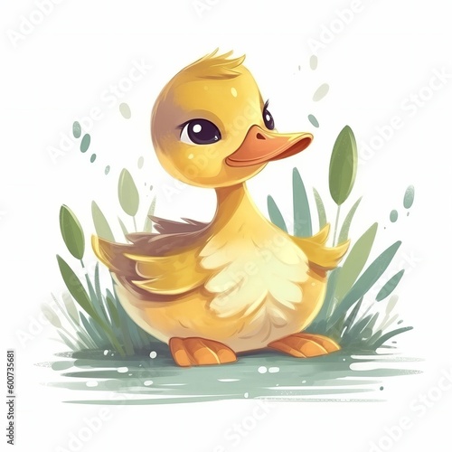 Illustrated cute baby duck, duckling for nursery room Fototapeta