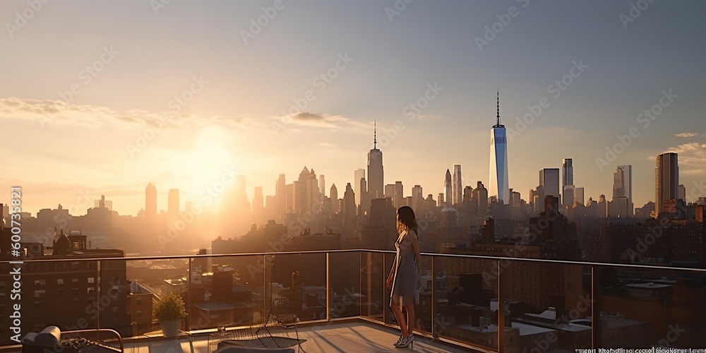 Basking in the golden sunlight, she marveled at the city skyline from ...