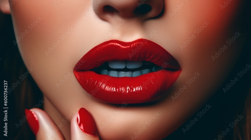 Make up of woman with red lips. Generative AI Make up of woman with red lips. Generative AI