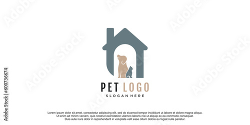 Pet care logo with dog and cat silhouette symbol icon vector illustration