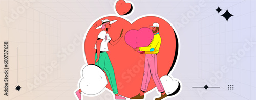 Happy Valentine's Day flat character vector concept operation hand drawn illustration

