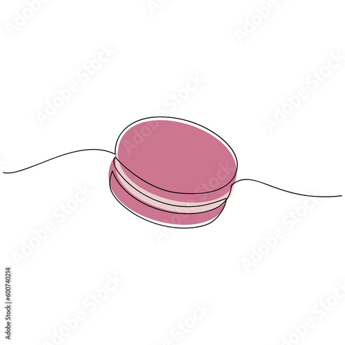 French macaroon cookie biscuit line continuous drawing. Vector illustration. Hand drawn linear icon. Minimal design, print, banner, card, product logo, brochure, menu, bakery, confectionery shop.