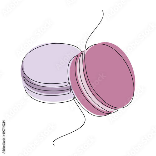 Macaroons cookie biscuit line continuous drawing. Vector illustration. Hand drawn linear silhouette icon. Minimal design, print, banner, card, product logo, brochure, menu, bakery, confectionery shop.