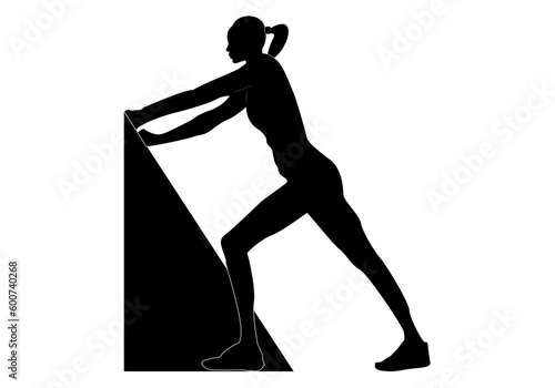 Icono negro de una deportista haciendo estiramientos apoyando sus manos en una pared