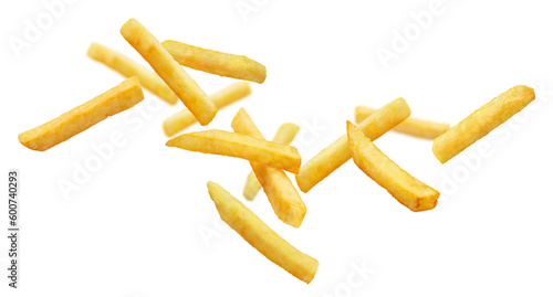 Flying delicious potato fries, cut out