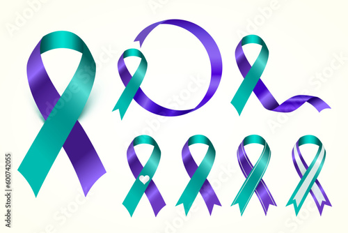 Teal and purple ribbons are used to represent many important situations that need attention. These include domestic violence, sexual assault, and suicide.
