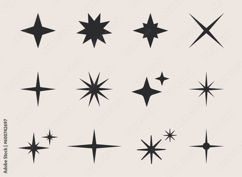 Sparkling stars flat icon set Sparkling stars flat icon set