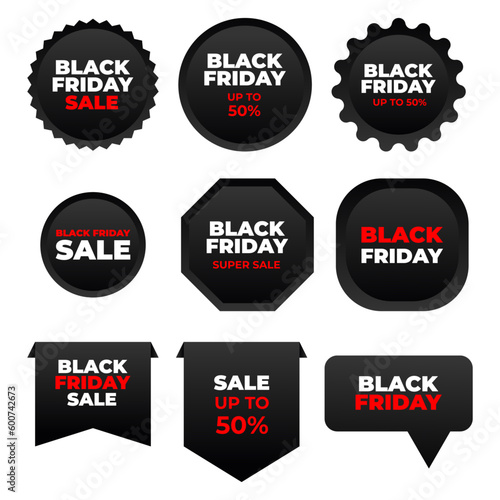 Black friday sale labels collection. Market sale tags, shopping sales sign label and marketing labels vector illustration