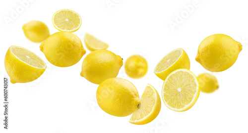 Cuadro en lienzo Flying delicious lemon fruits, cut out