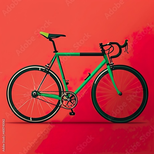 Green Racing Bicycle Illustration Against Red Background