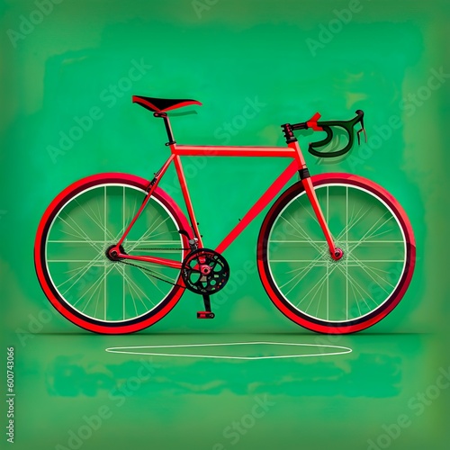 Red Racing Bicycle Illustration Against Green Background