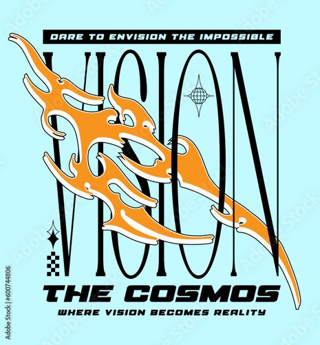 Graphic design element featuring a tribal tattoo illustration with a Y2K theme, along with a slogan and wordings. Suitable for t shirt print design