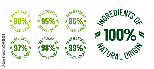 100% ingredients of natural origin vector logo icon badge concept