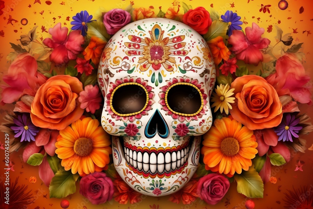 Festive Hispanic Sugar Skull. Generative AI