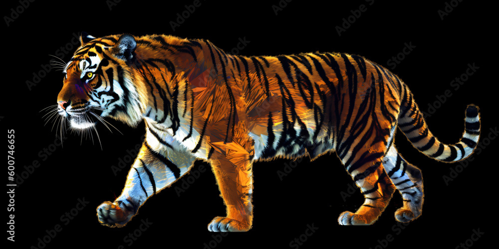 Obraz premium prowling tiger isolated on black background, generative ai