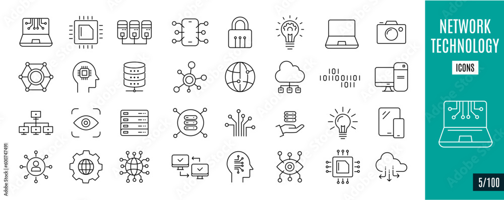 Best collection Network and technology line icons. System, processing, innovation,... 5/100