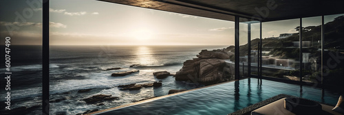 Stunning view on the ocean from luxury villa. AI generated Generative AI