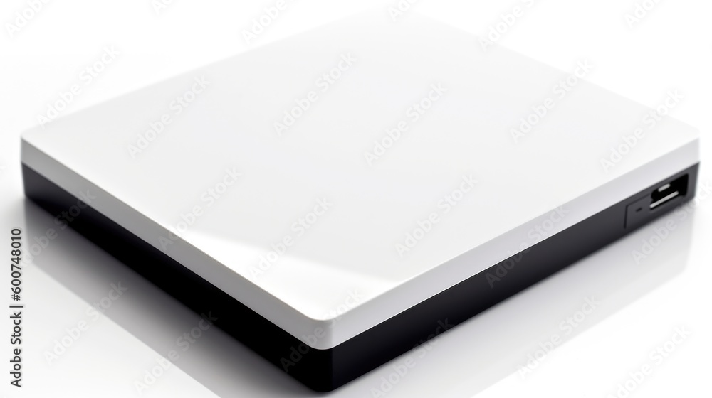 External hard drive isolated on white background. Generative AI External hard drive isolated on white background. Generative AI