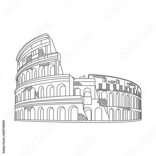 line art of old Colosseum building, wonder of the world.