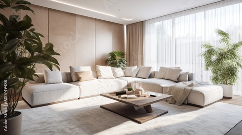 Empty wall, mockup, modern bright interiors living room,  Generative AI. © Aga Bak