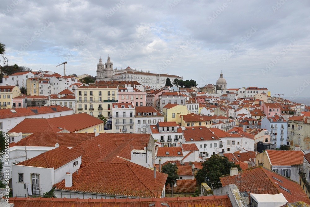 Aerial view above the roofs of Lisbon, Portugal
