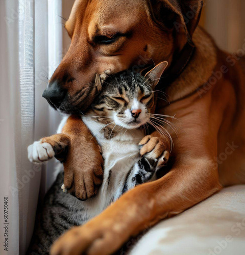 a dog and a cat in a very loving state. AI TECHNOLOGY
