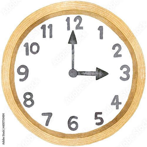 木製の丸い壁掛け時計のイラスト